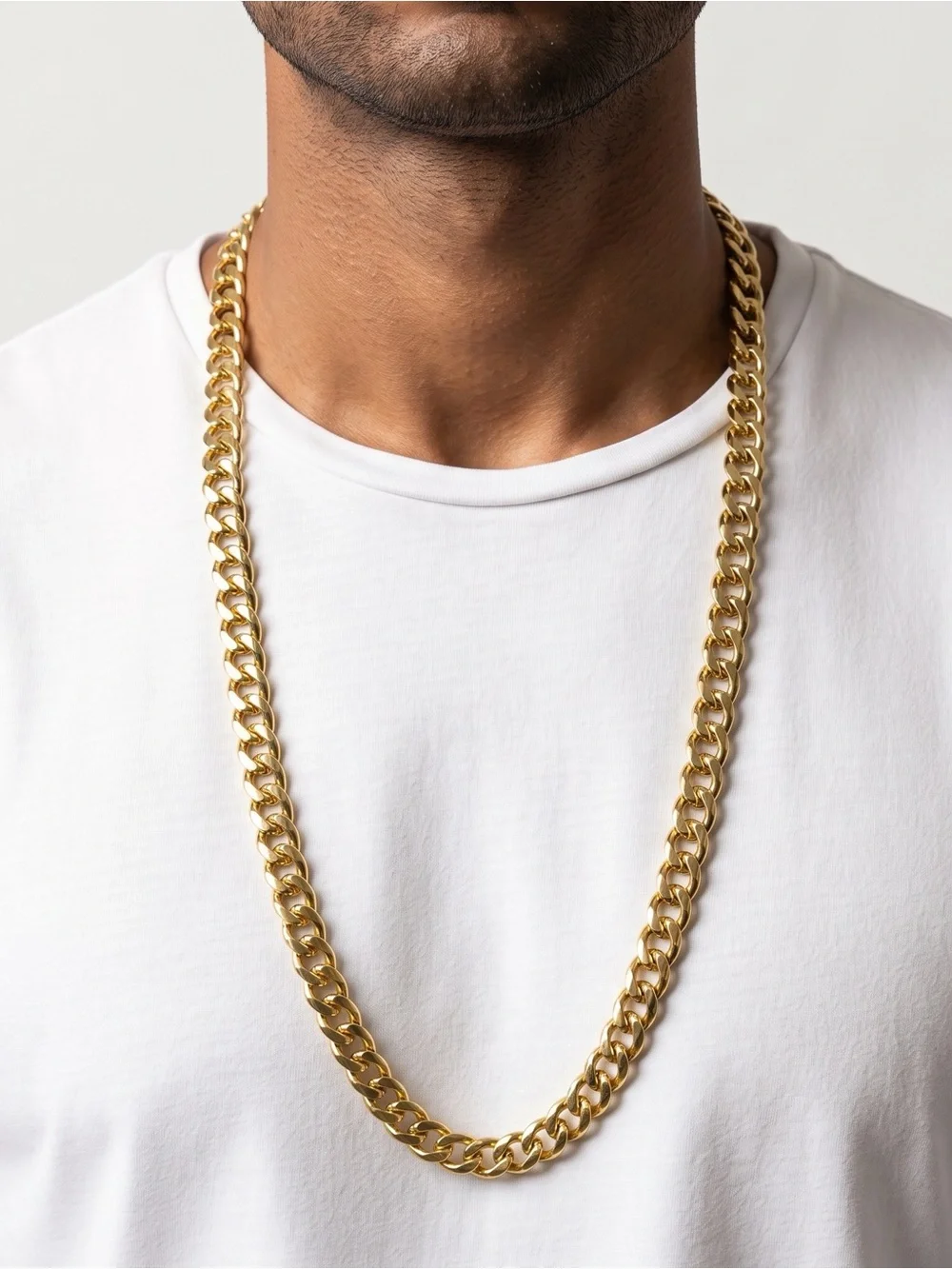 New Gold Tone Chunky Hefty Cuban Link Chain Necklace Unisex